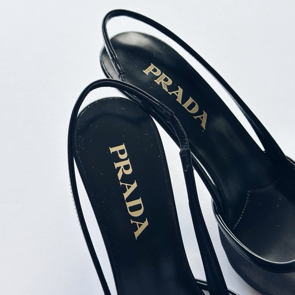 Prada Women’s Mesh Slingback Pump Heels Black Nero Size 6 - Picture 12 of 16